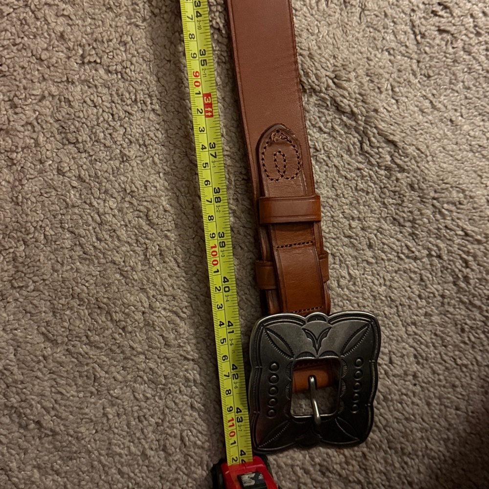 Brown Leather Belt with Silver Buckle - Picture 13 of 14